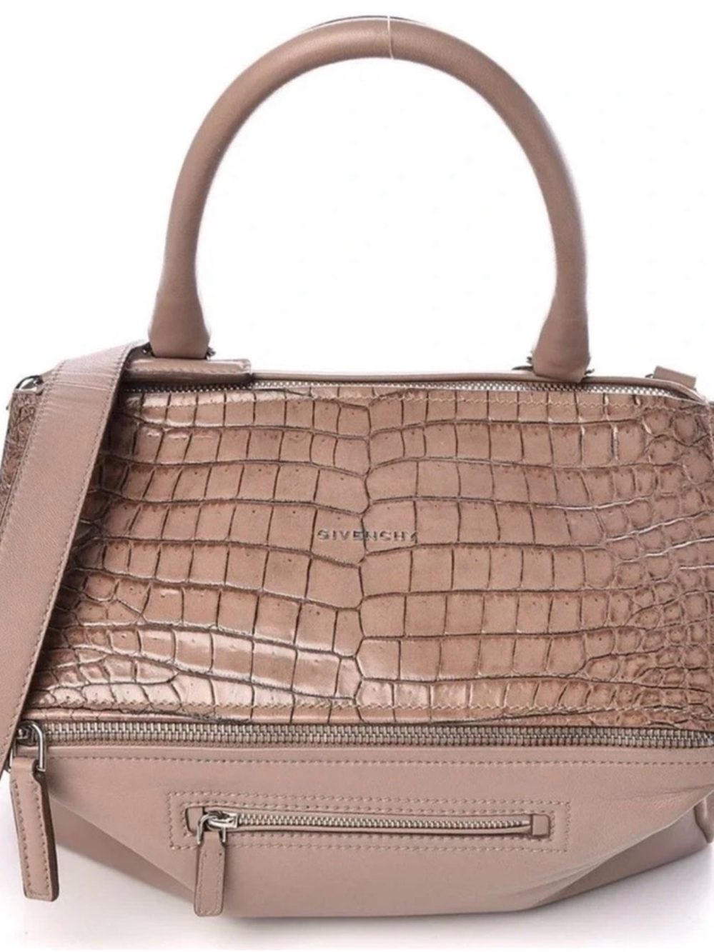 Givenchy Croc-Embossed Taupe Top-Handle Satchel - medium size